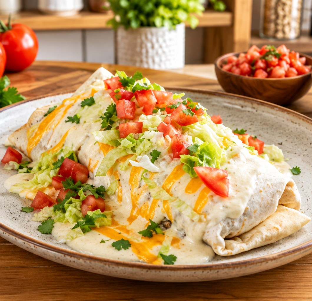 Smothered Burritos with Green Chile Sauce