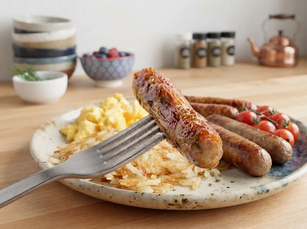 Air Fryer Breakfast — Sausages and Eggs